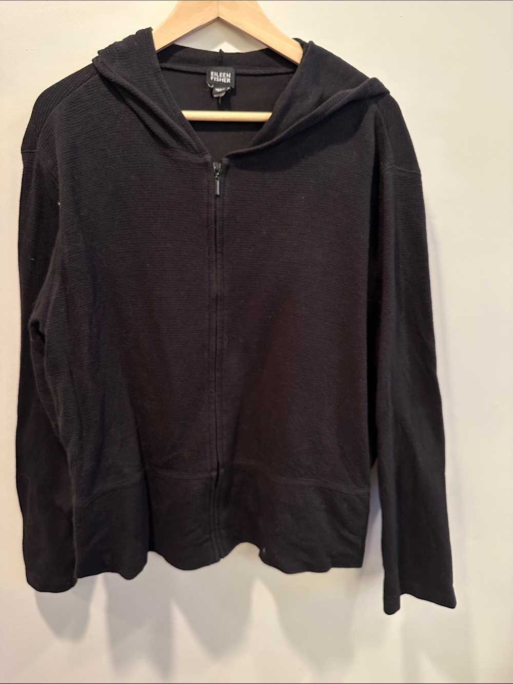 Eileen Fisher Black Zip Hoodie Sweatshirt